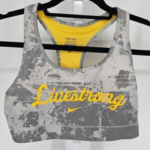 Nike Pro Womens Sz L High Impact Sports Bra Livestrong Gray Yellow